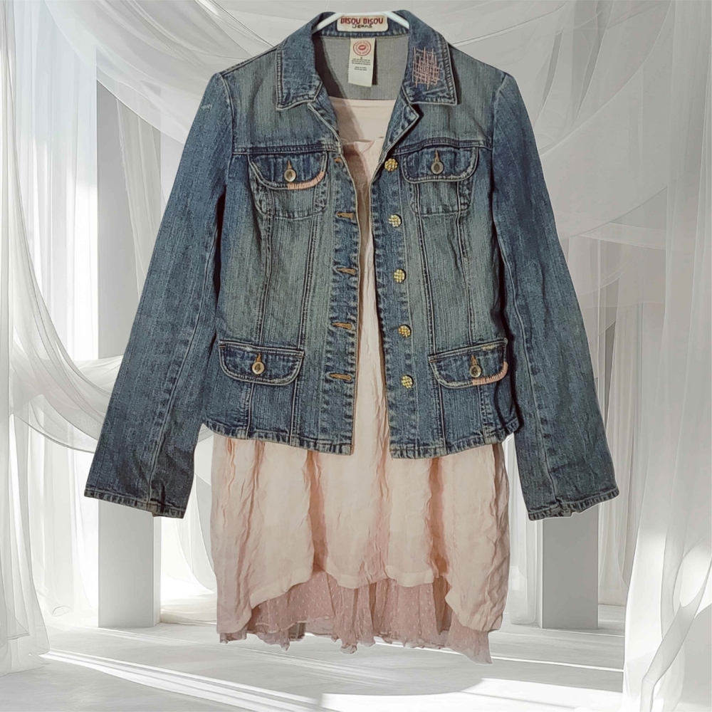 ⭐️COMBO Jacket+Dress⭐️ Vintage Bisou Bisou Denim Jacket & Soft Pink Layer Dress